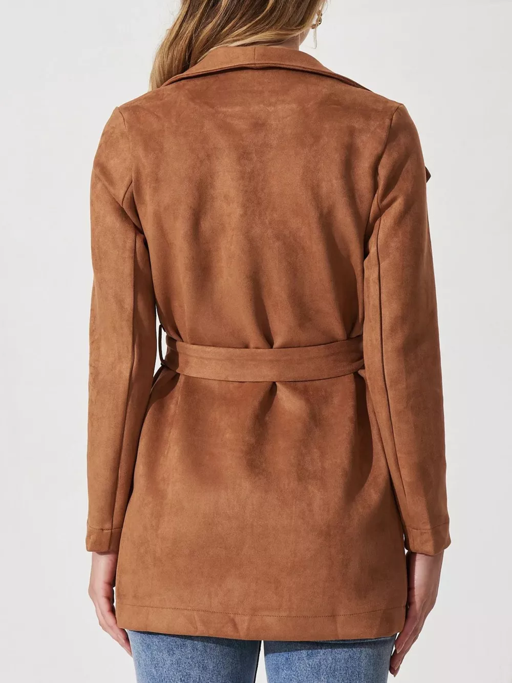 Suede Tie Waist Long Sleeve Outerwear, image 2
