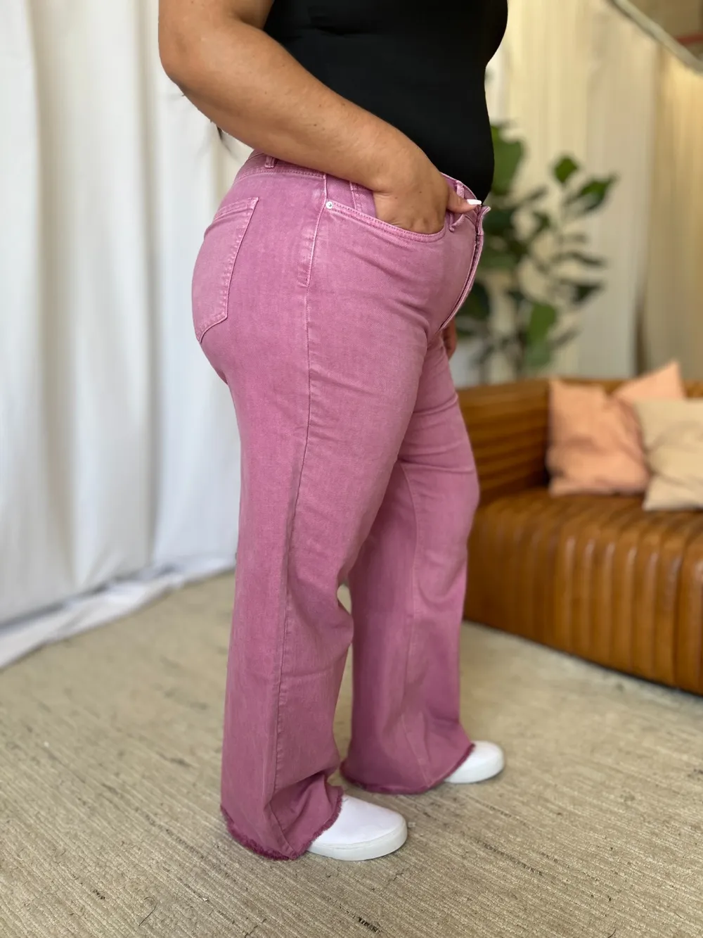 Full Size High Rise Garment Dye Wide Leg Jeans, image 2