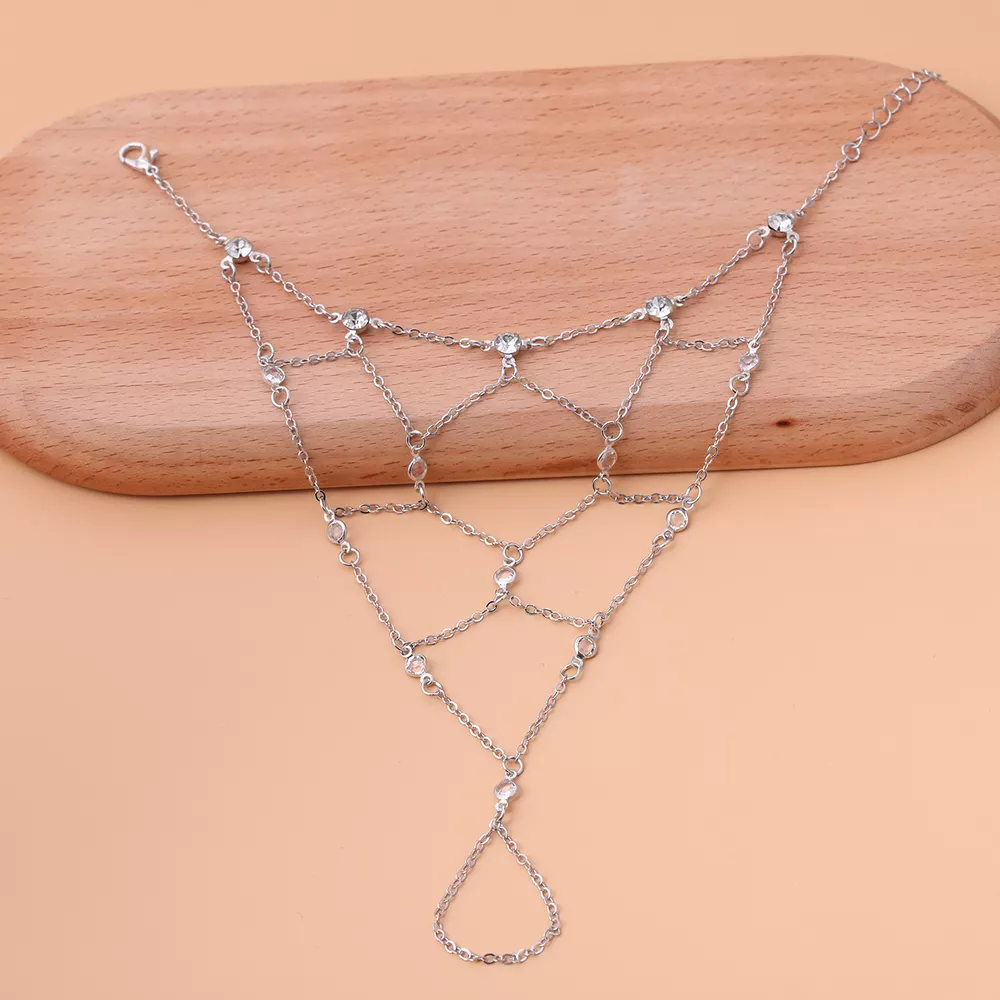 Elegant Gold Chain Hand Bracelet with Rhinestone Accents, image 9