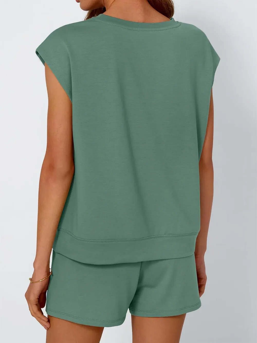 Round Neck Cap Sleeve Top and Shorts Set, image 2