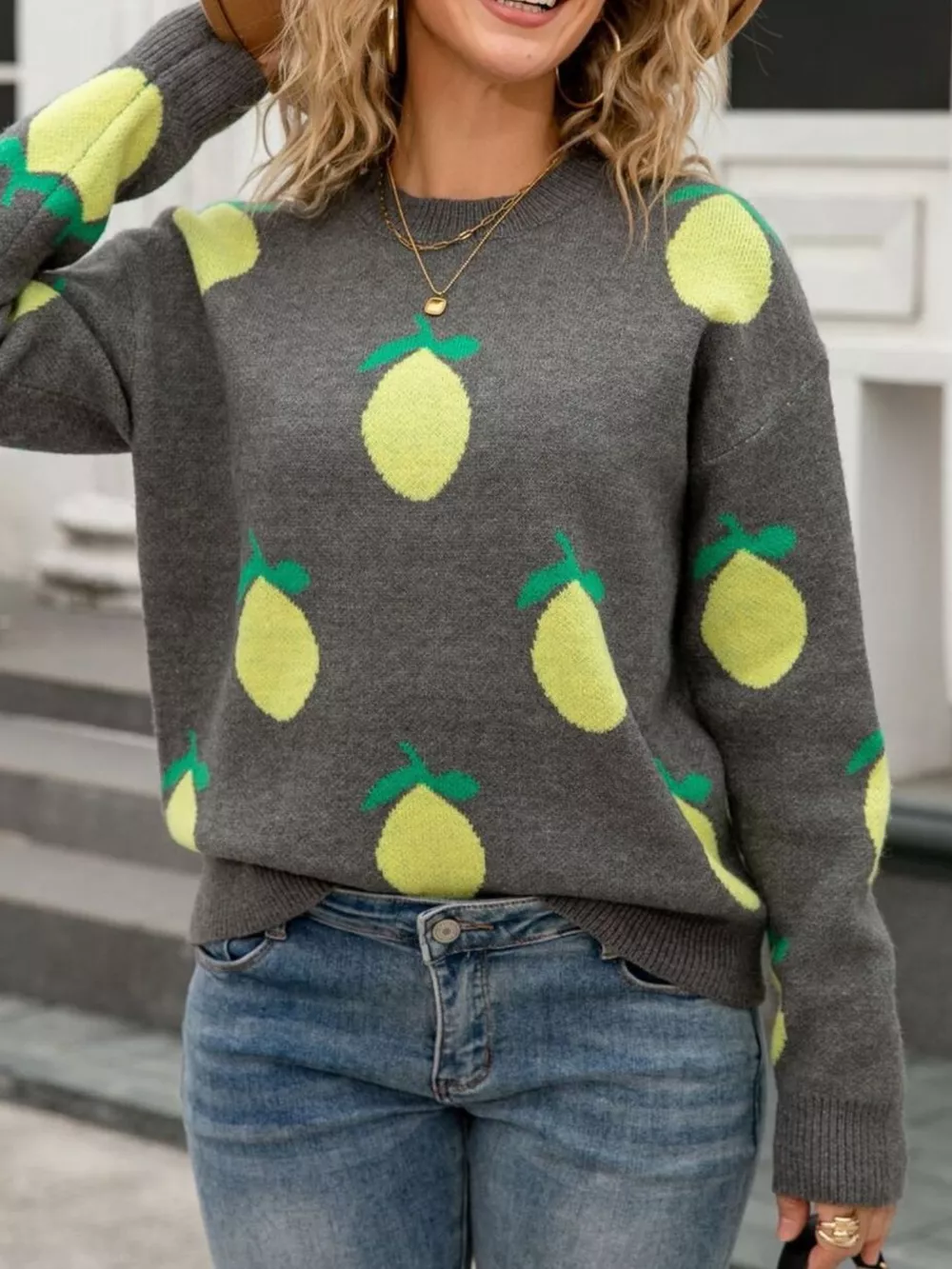 Lemon Crew Neck Round Neck Sweater, image 14