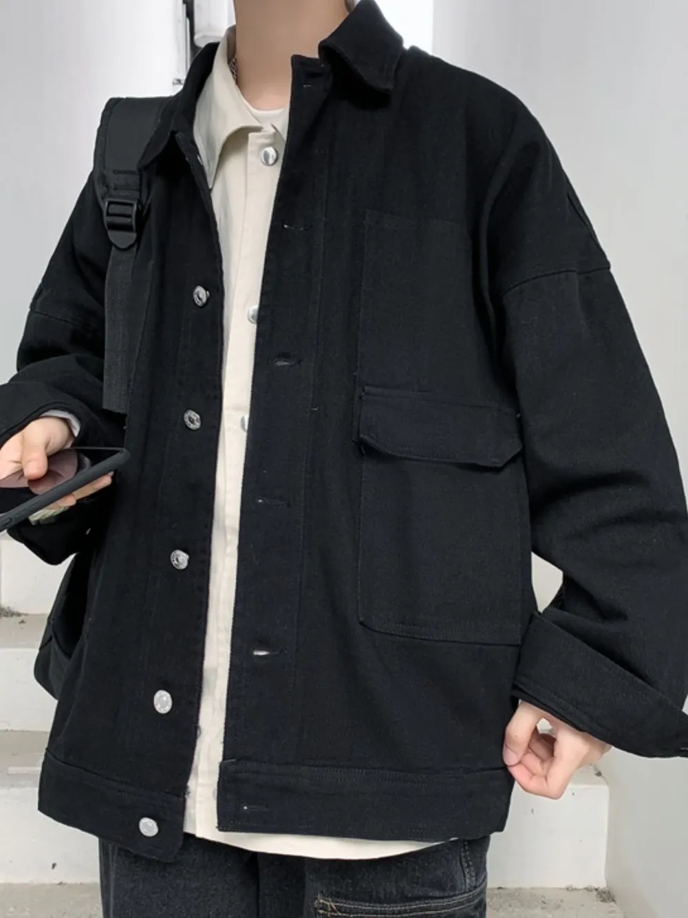 Men's Button Up Drop Shoulder Denim Jacket, image 6