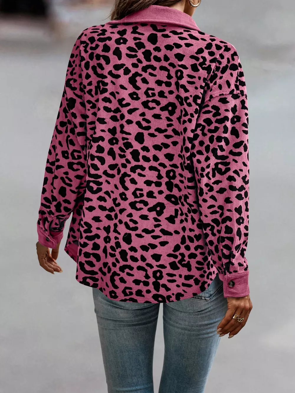 Full Size Leopard Print Button-Down Jacket Plus Size, image 3