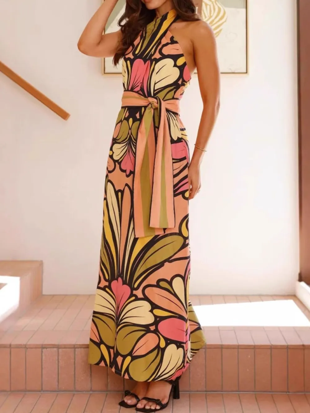 Printed Halter Neck Maxi Cami Dress, image 2