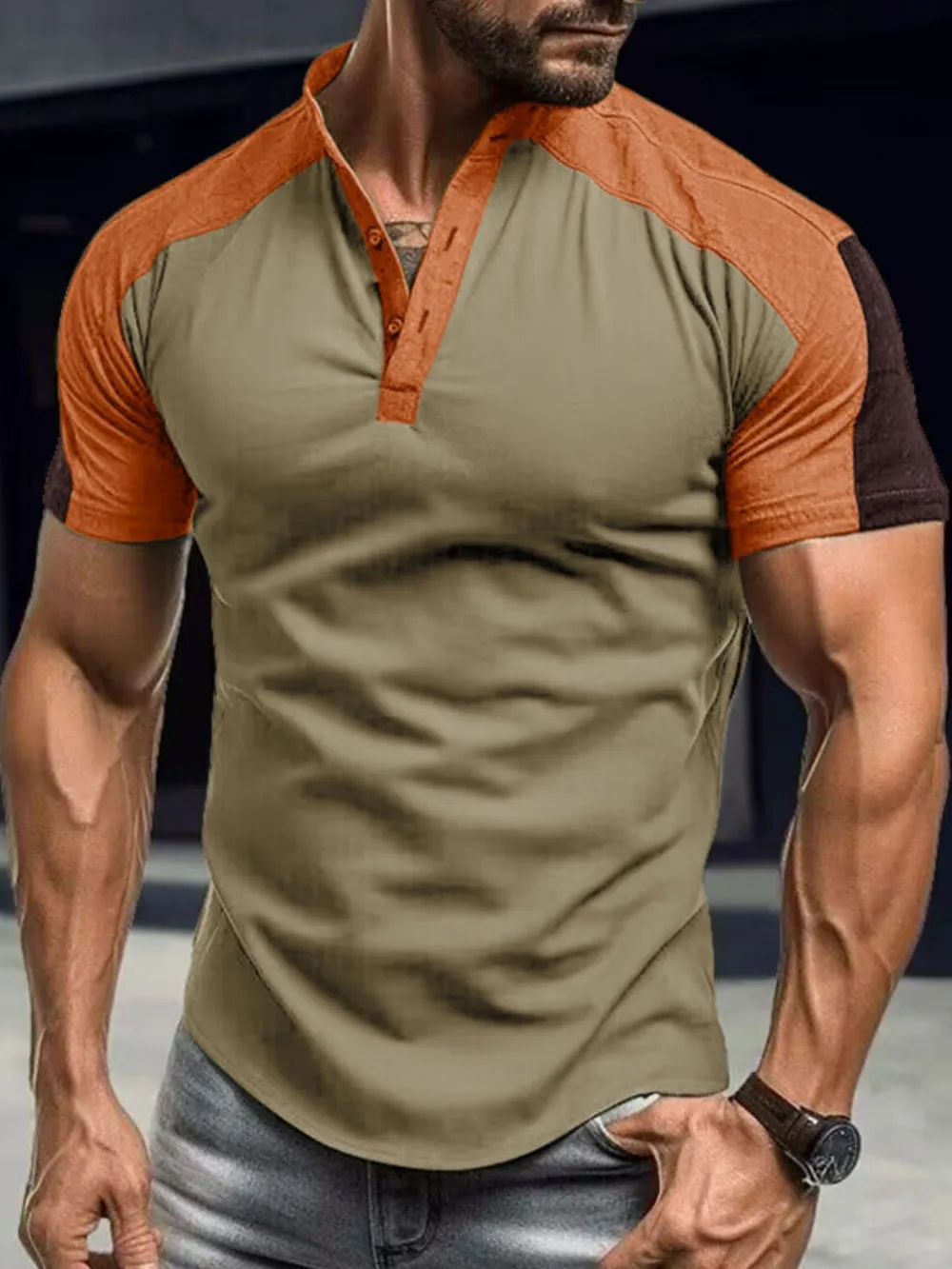 Men's Plus Size Color Block Short Sleeve Polo Shirt