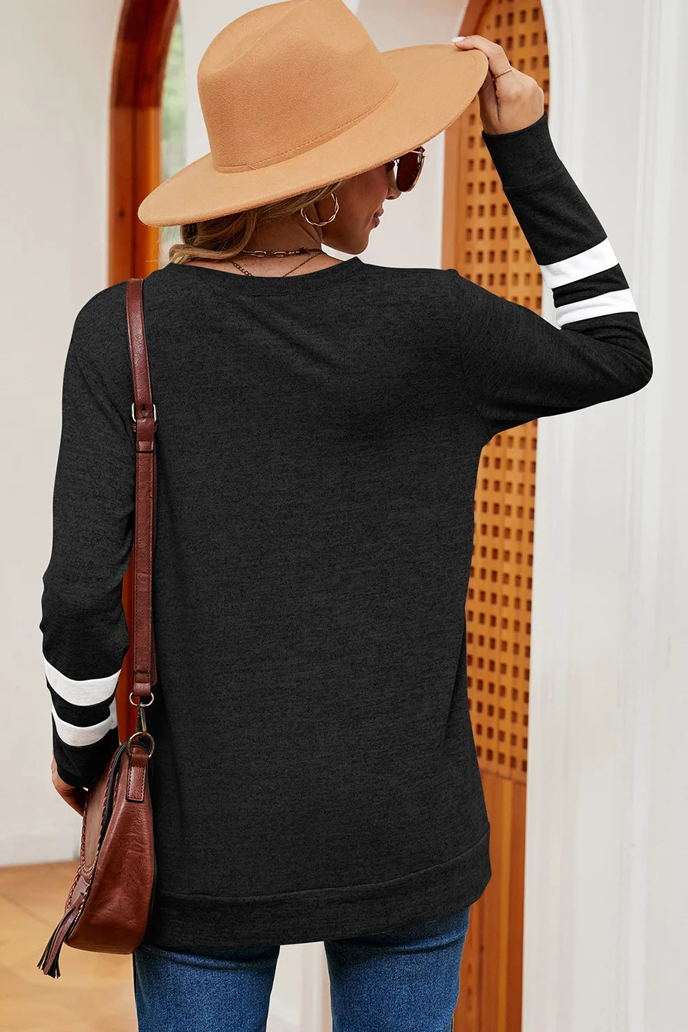 Striped V-Neck Long Sleeve T-Shirt, image 8