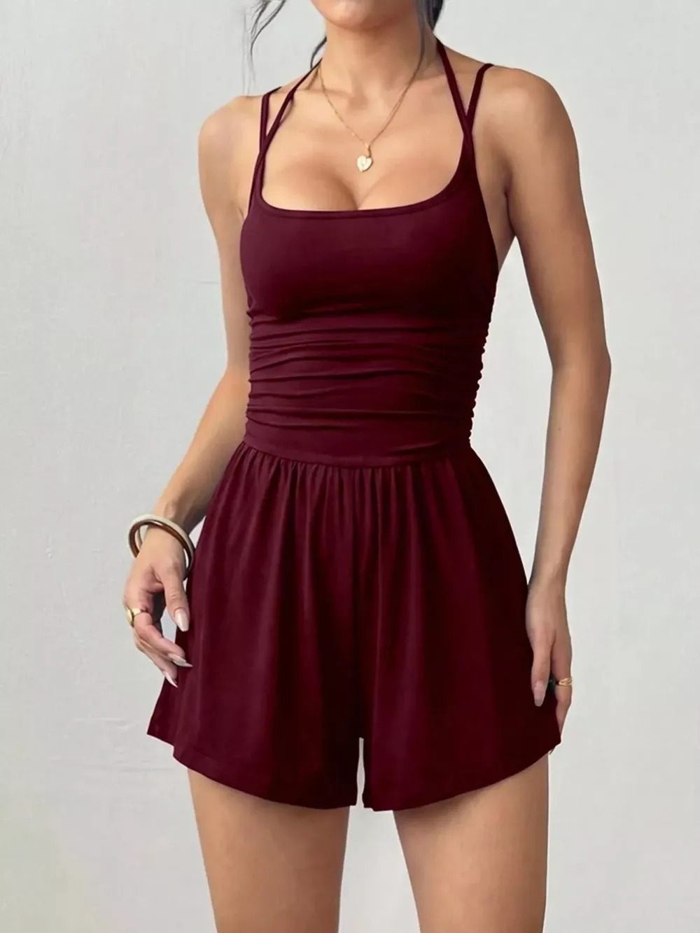 Ruched Spaghetti Strap Romper, image 6