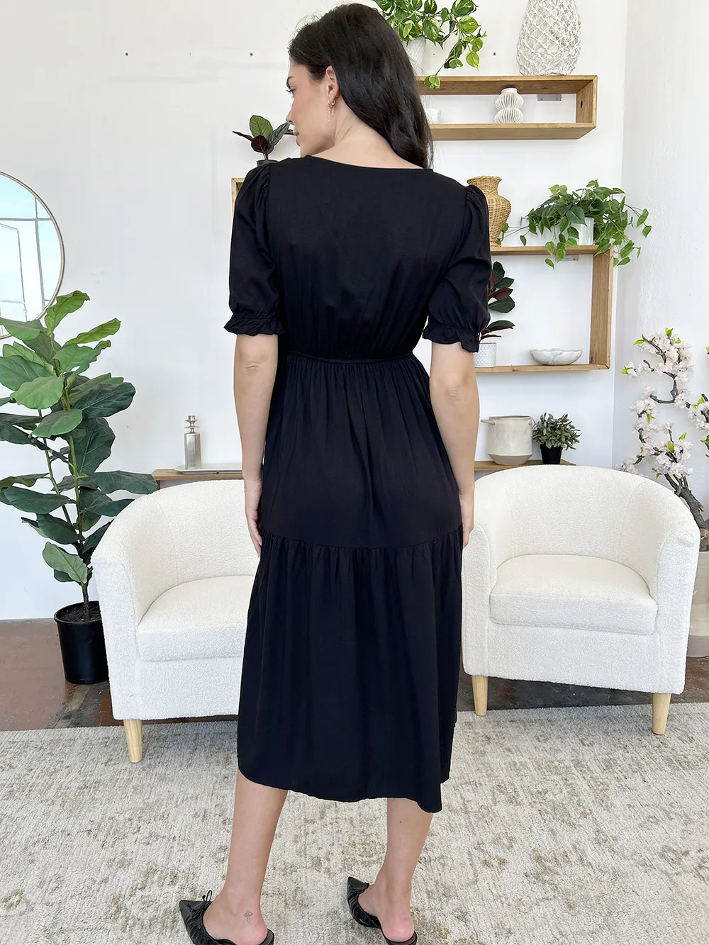 Ruched V-Neck Half Sleeve Midi Dress, image 4