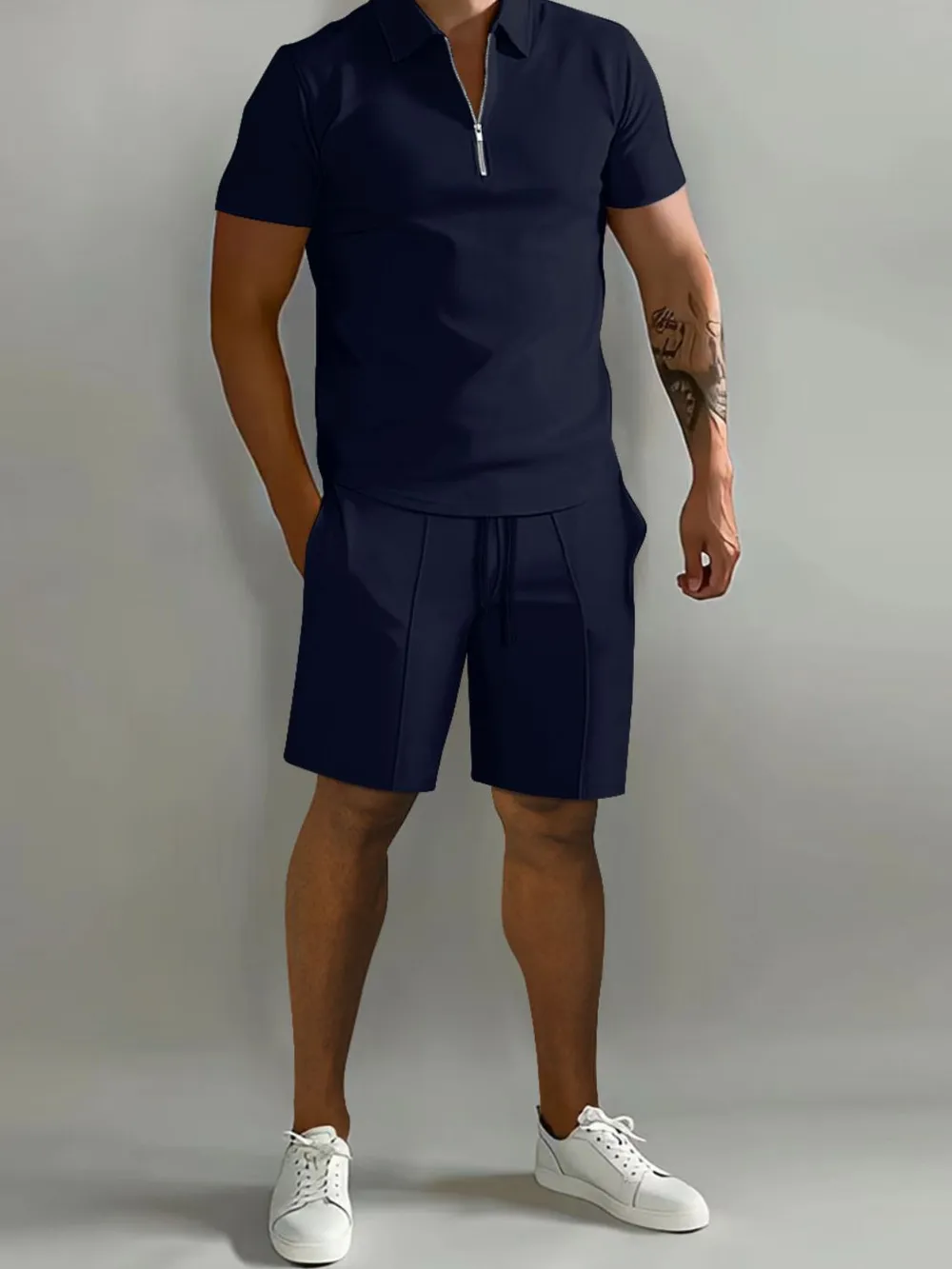 Men's Full Size Collared Neck Short Sleeve Top and Shorts Set Plus Size, image 2