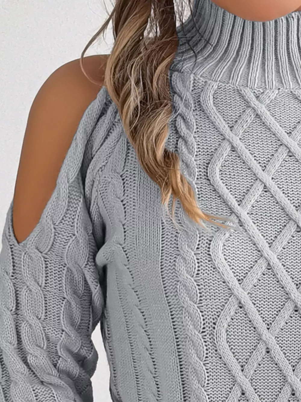 Cold-Shoulder Cable Knit Sweater, image 14