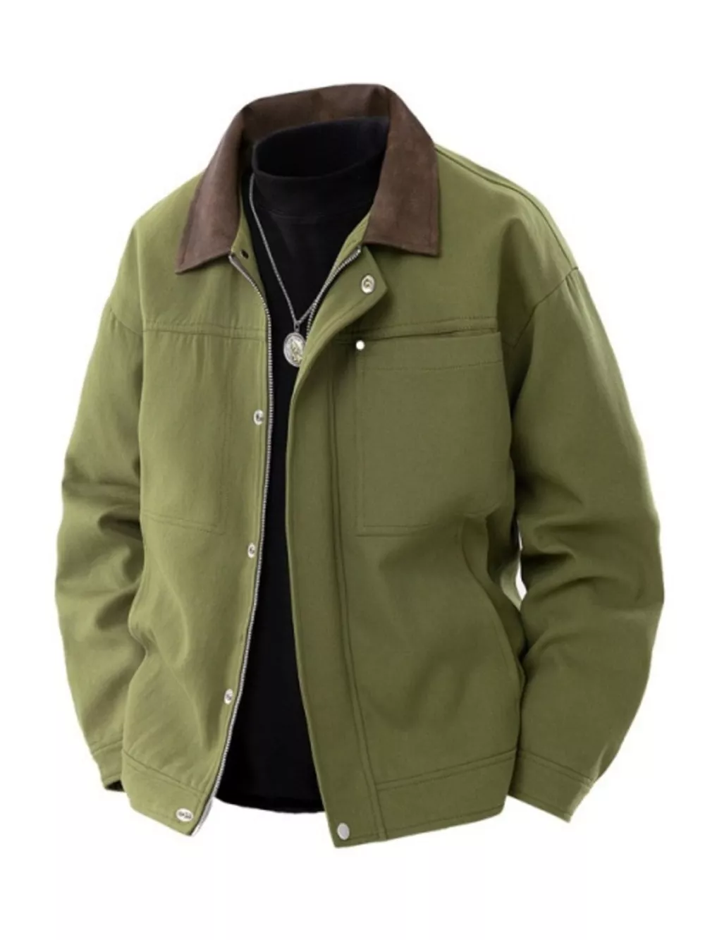 Men's Plus Size Contrast Collar Casual Jacket, image 7