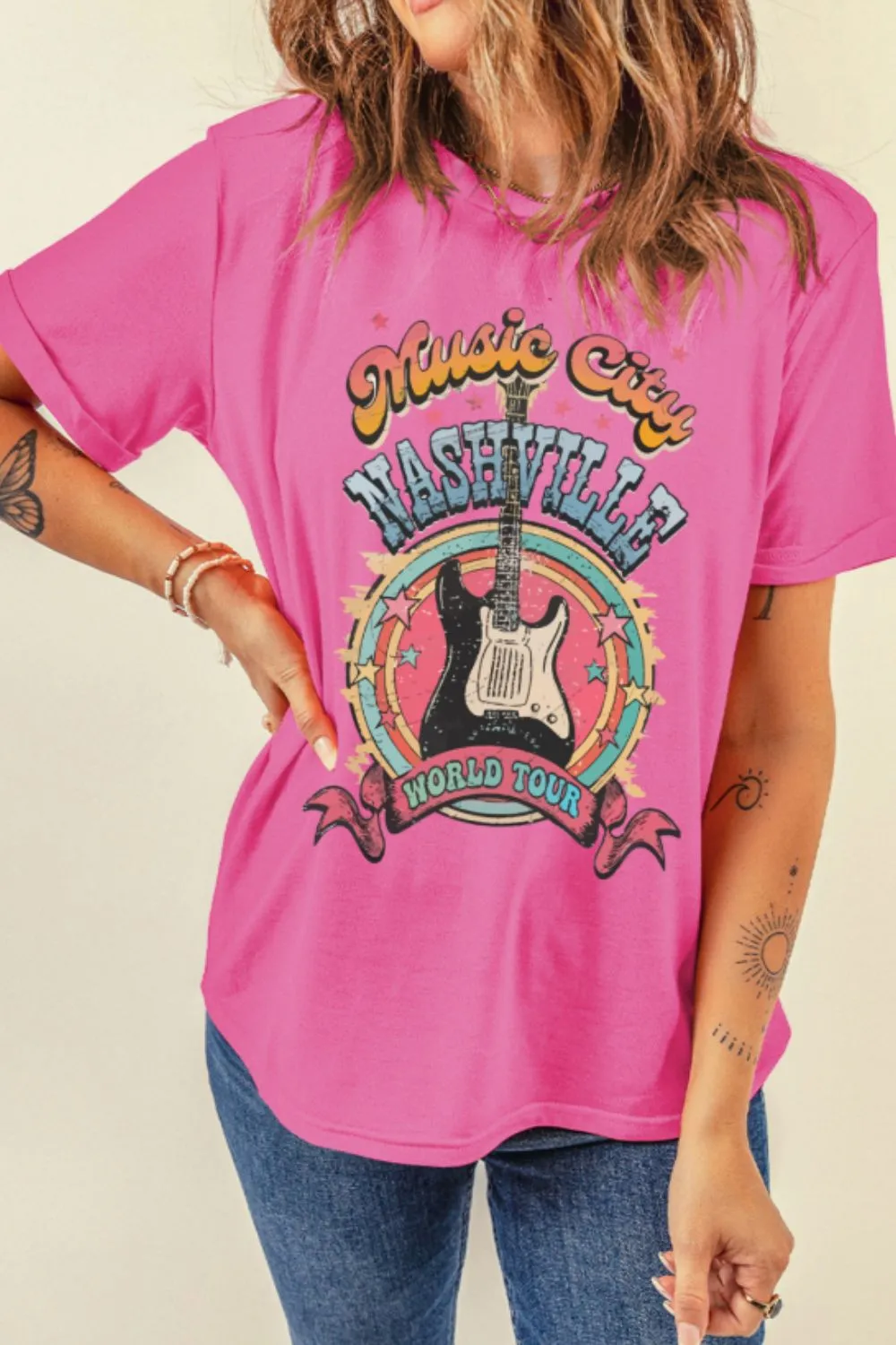 Graphic Round Neck Short Sleeve T-Shirt, image 2