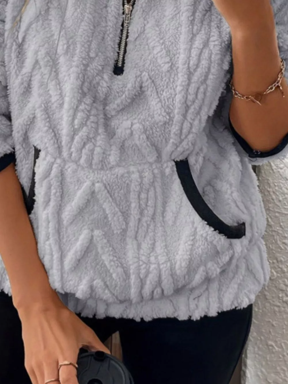Full Size Sherpa Half Zip Sweatshirt Plus Size, image 3