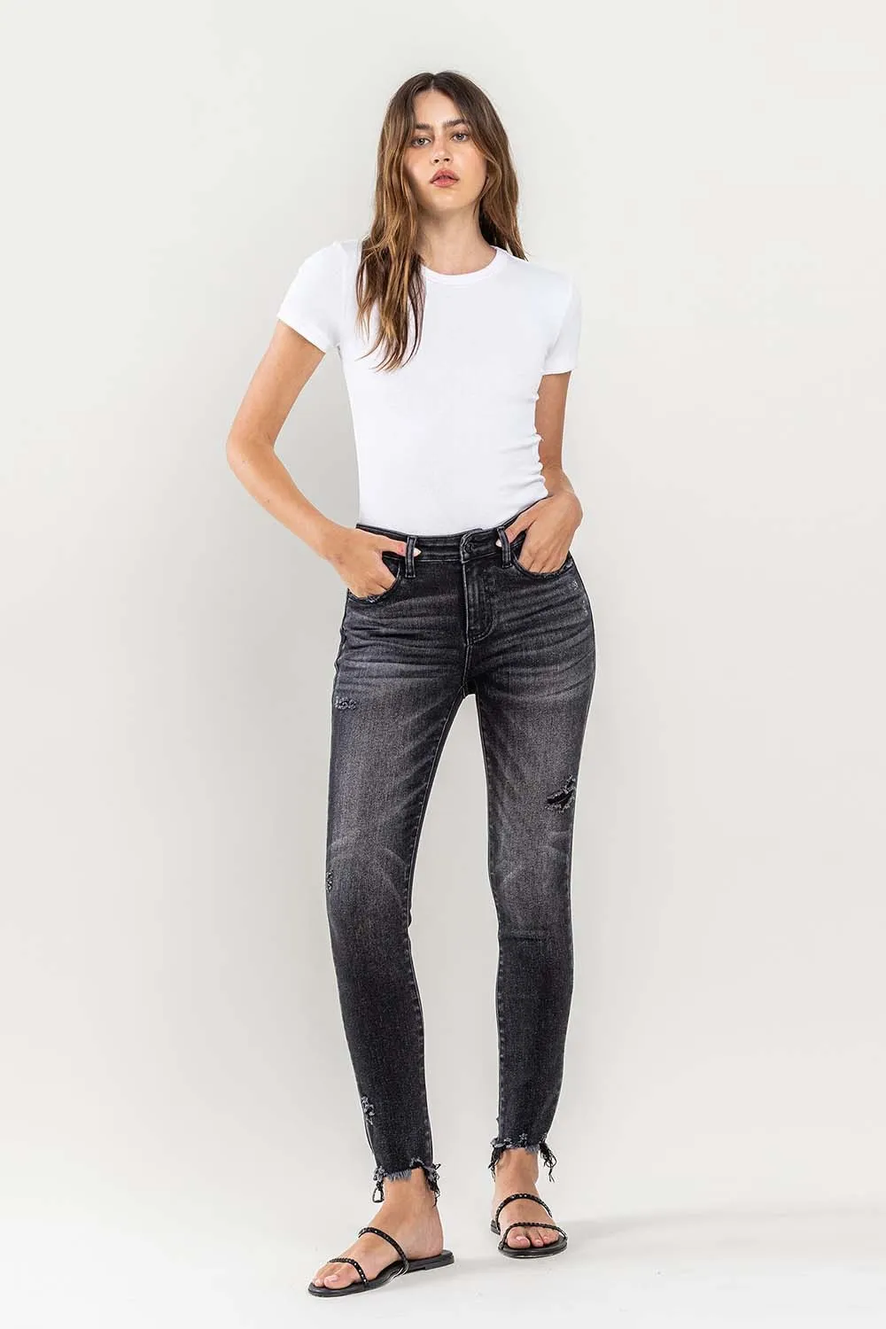 Raw Hem Cropped Skinny Jeans, image 5