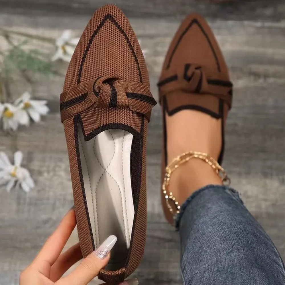 Bow Contrast Trim Point Toe Loafers, image 7