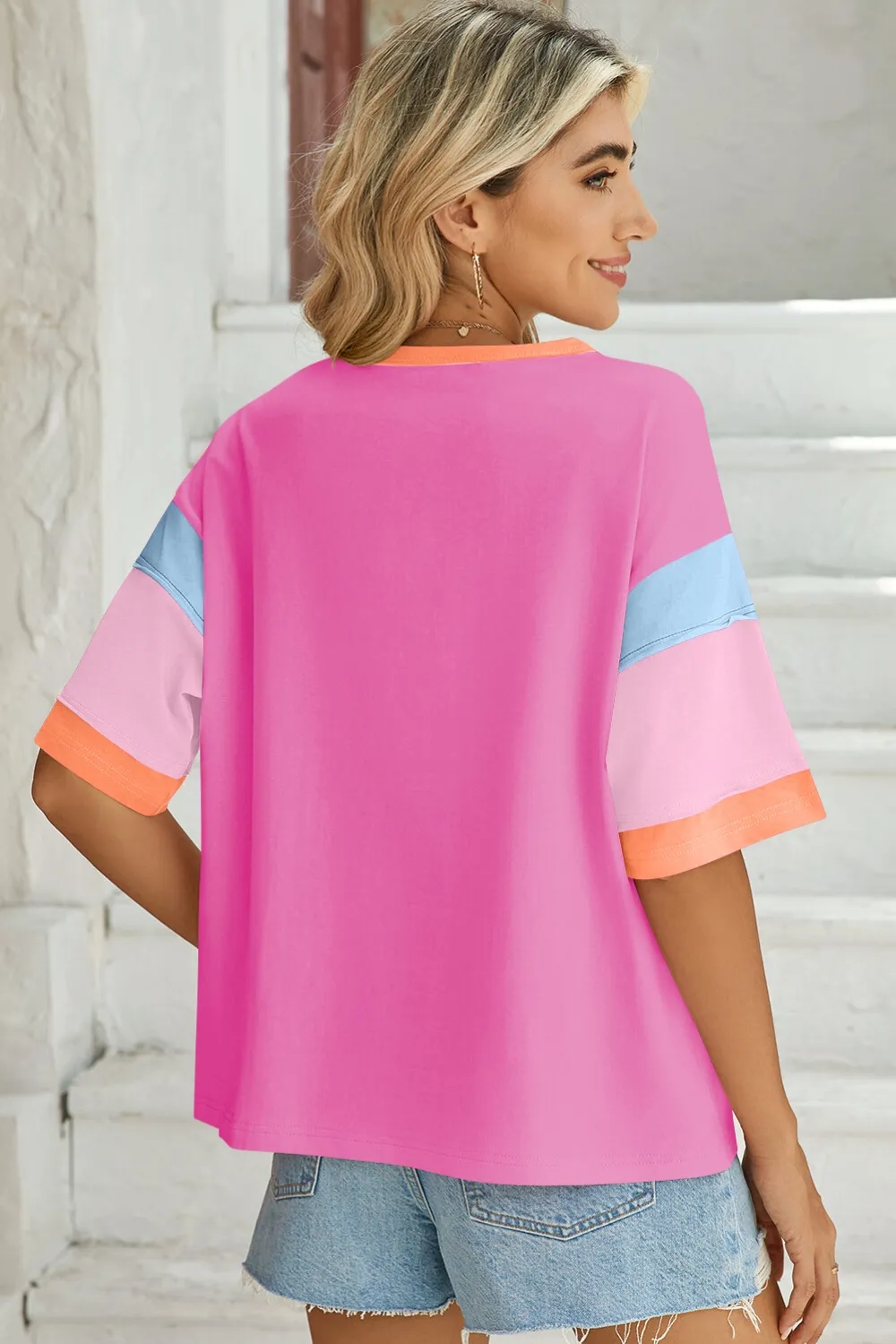 Color Block Round Neck Half Sleeve T-Shirt, image 12