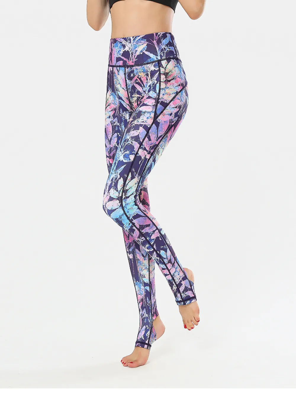 Printed Wide Waistband Active Leggings with Stirrups, image 6