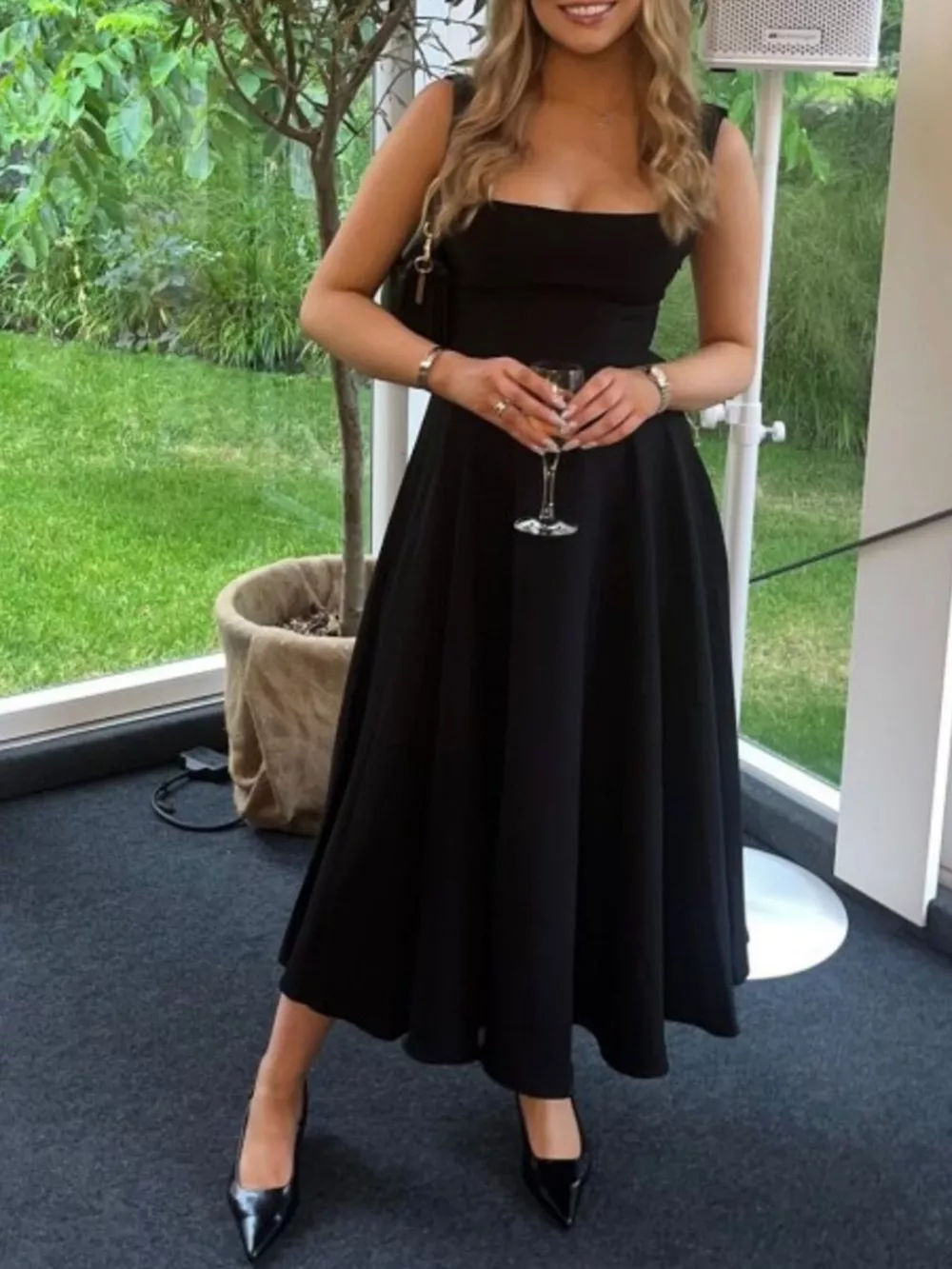 Square Neck Wide Strap A-Line Dress, image 2