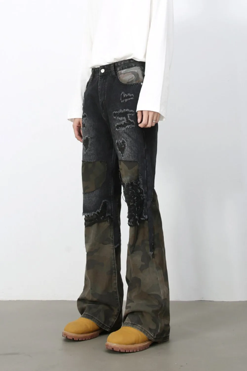 Men's Frayed Hem Camouflage Jeans, image 5