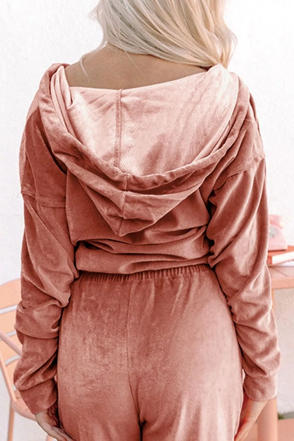 Zip Up Dropped Shoulder Hooded Top and Pants Set, image 2