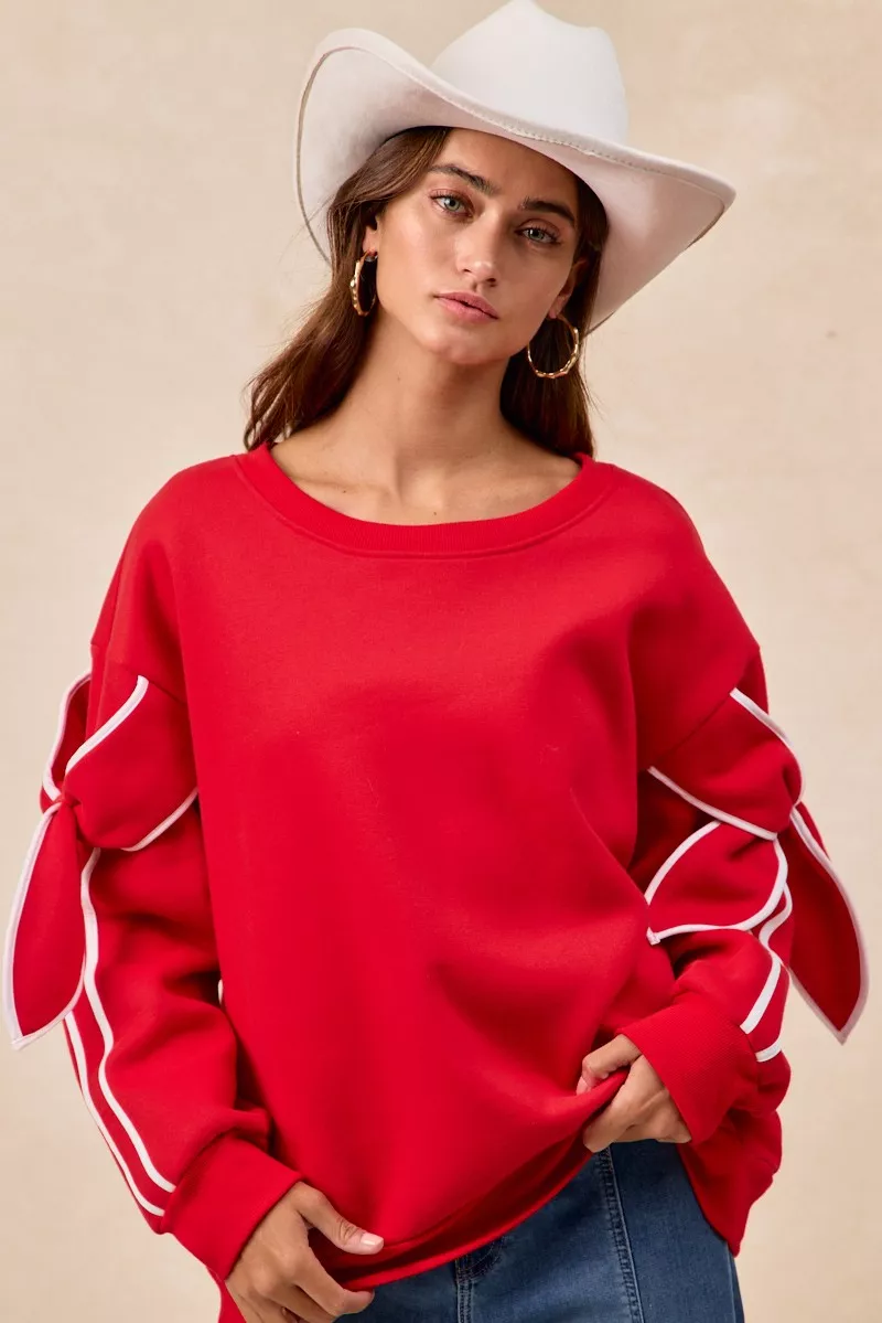 Bow Detail Sleeves Fleece Sweatshirt, image 5
