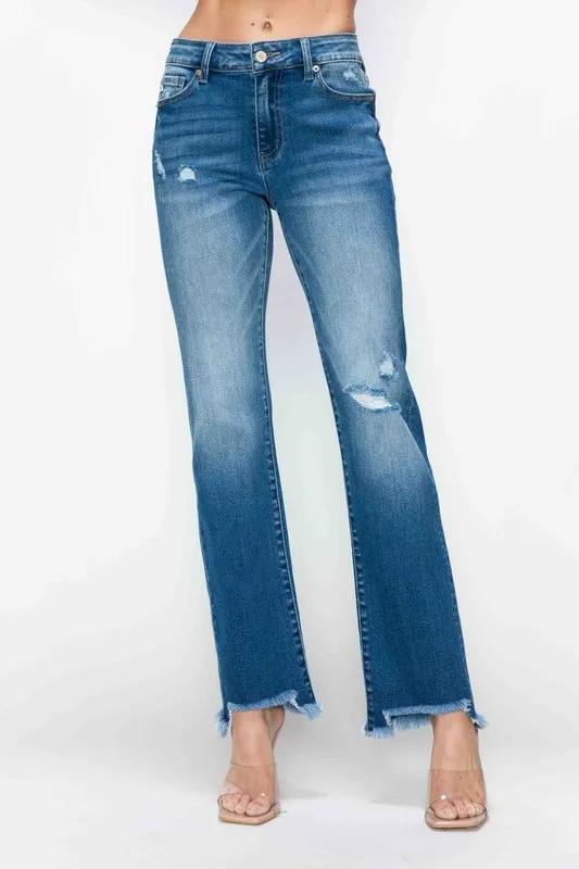 Full Size Raw Hem Distressed Mid Rise Straight Jeans, image 4