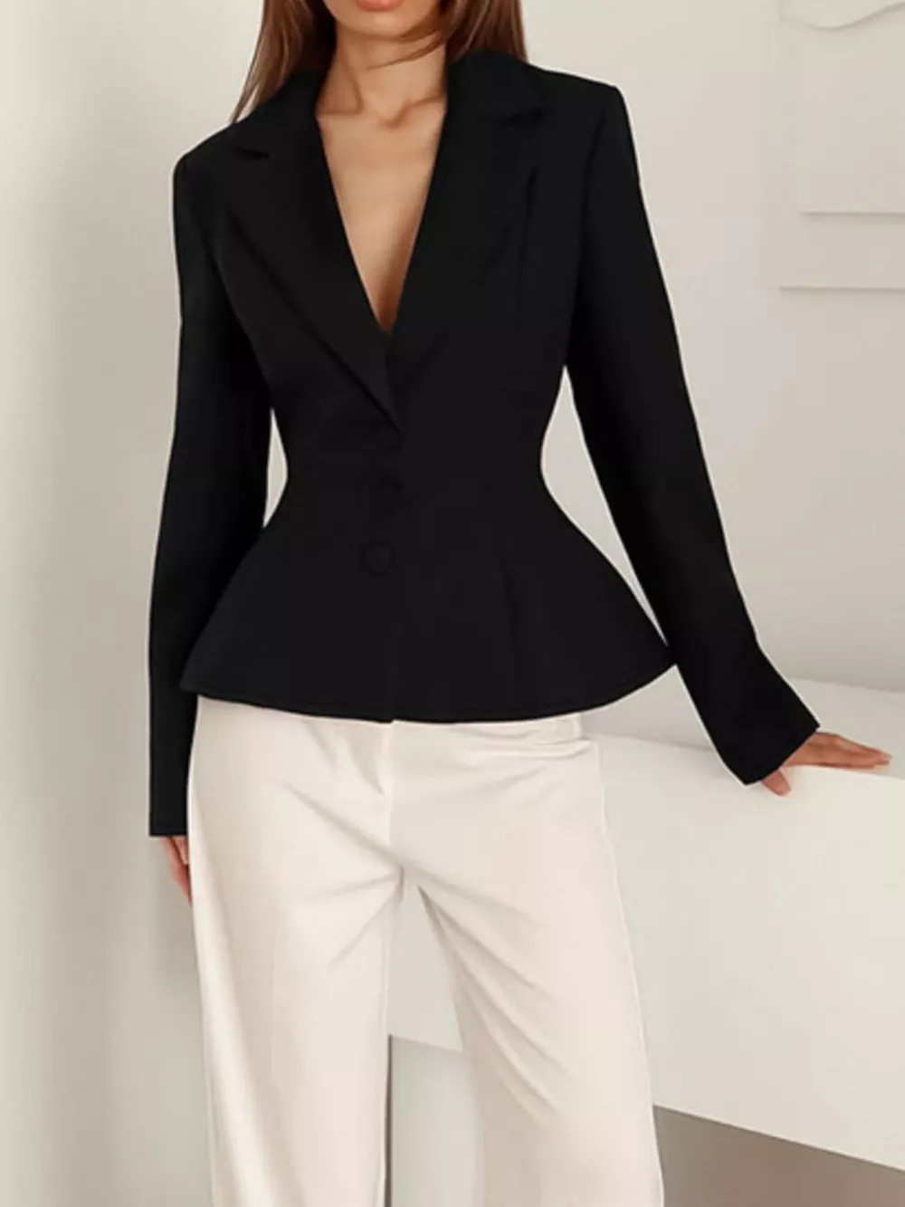 Lapel Collar Button Up Blazer, image 5