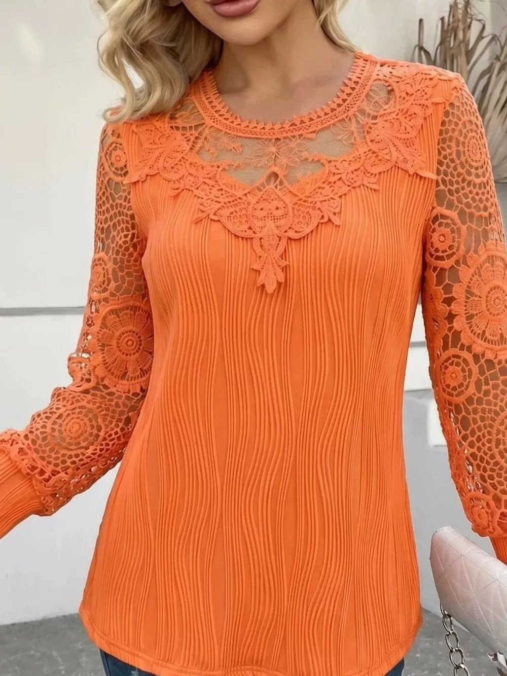 Lace Patchwork Long Sleeve Blouse, image 18