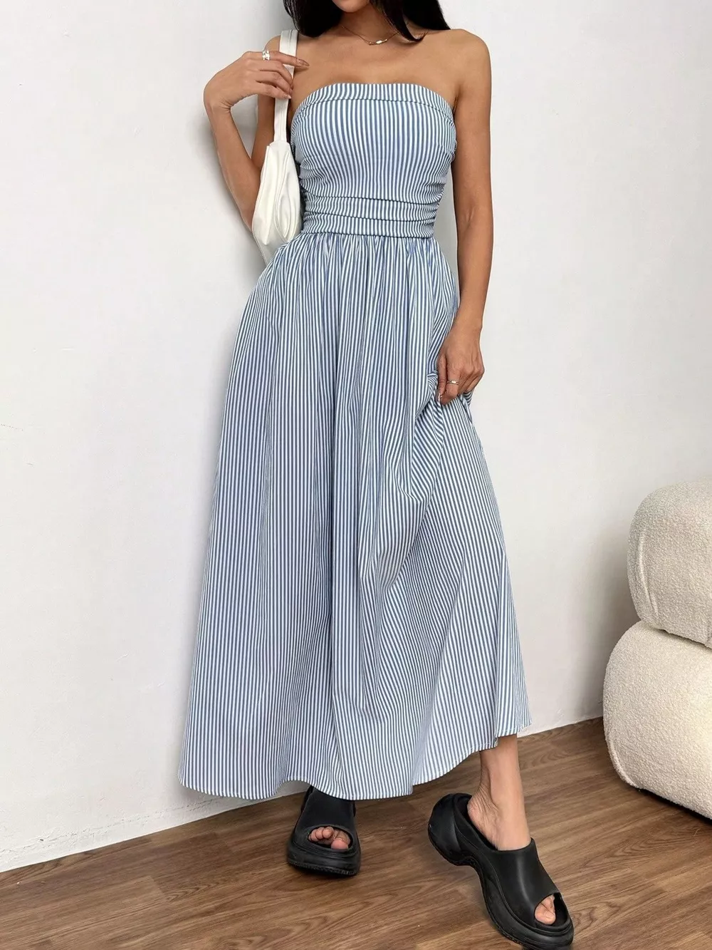 Striped Strapless Casual Maxi Dress, image 2