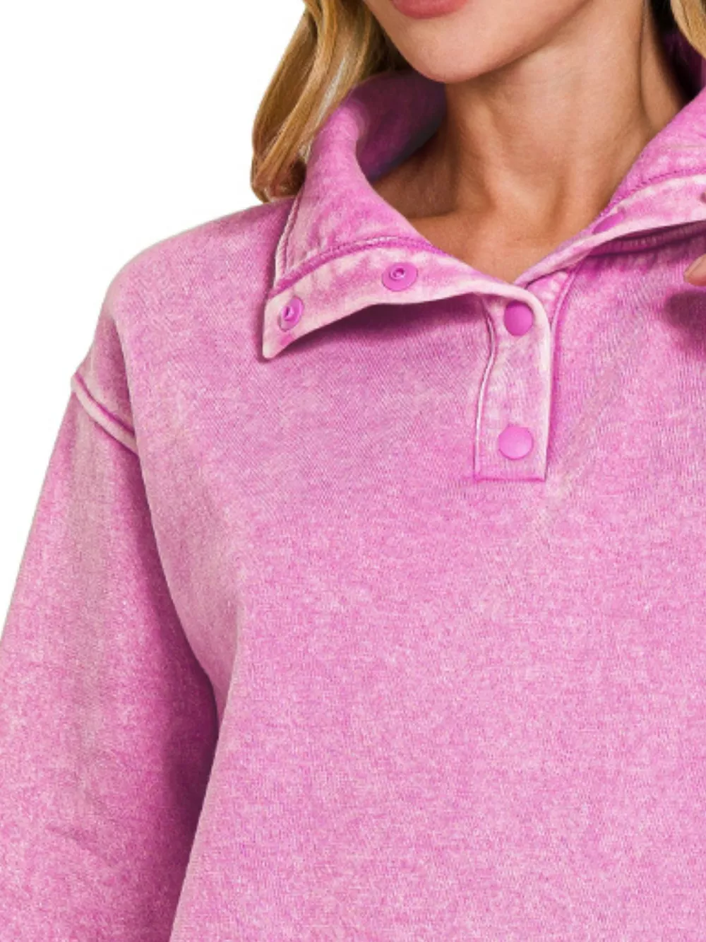 Fleece Washed High Neck Kangaroo Pocket Sweatshirt, image 2