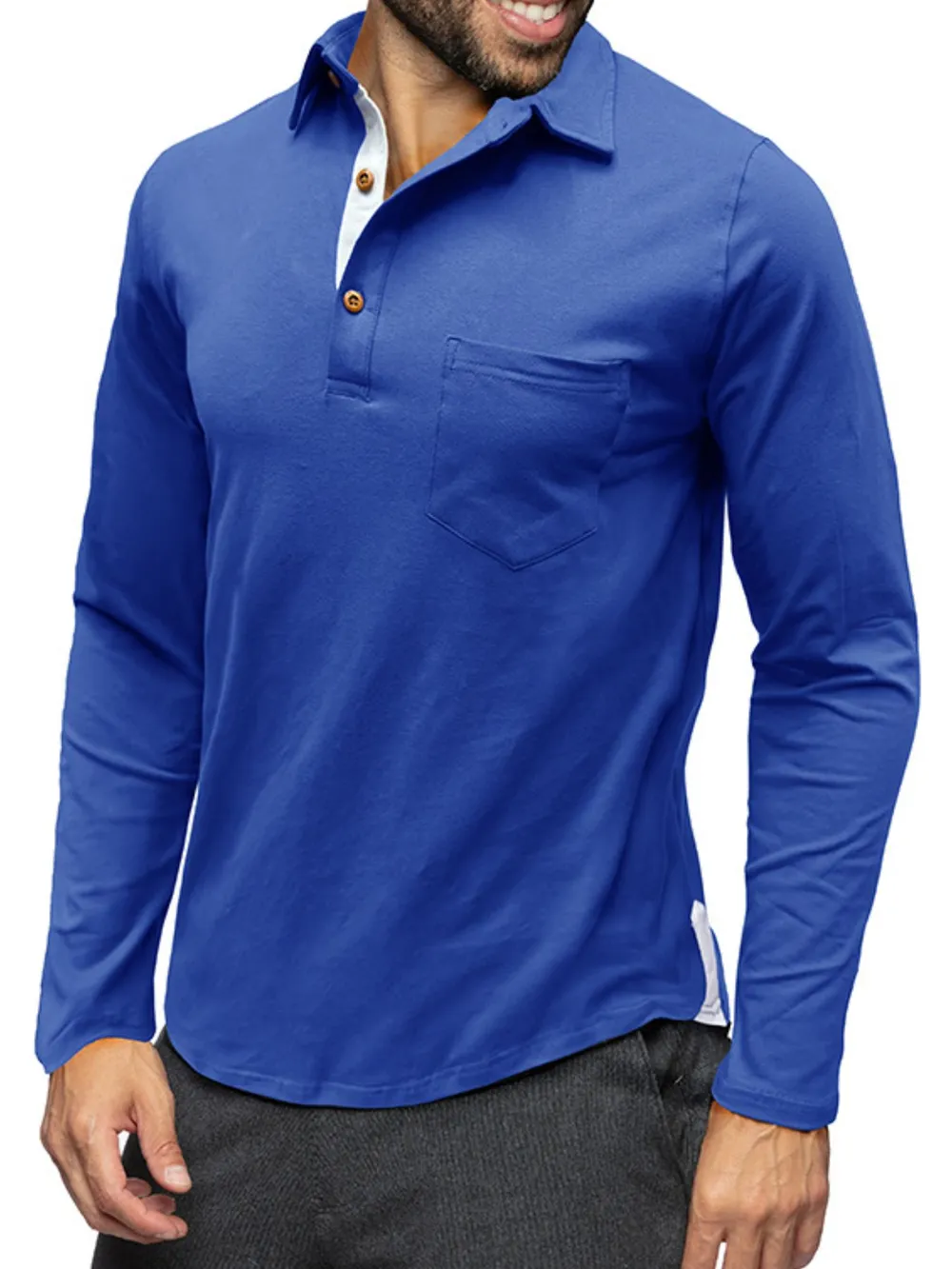 Men's Long Sleeve Polo Shirt with Chest Pocket, image 10
