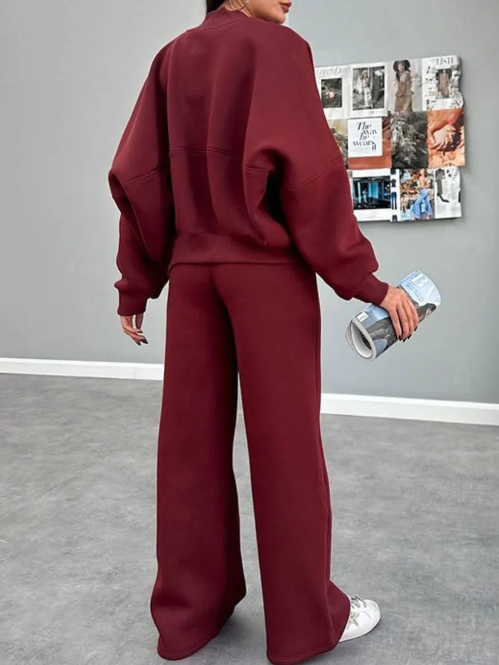 Baseball Collar Zip Up Top and Drawstring Paants Set, image 13