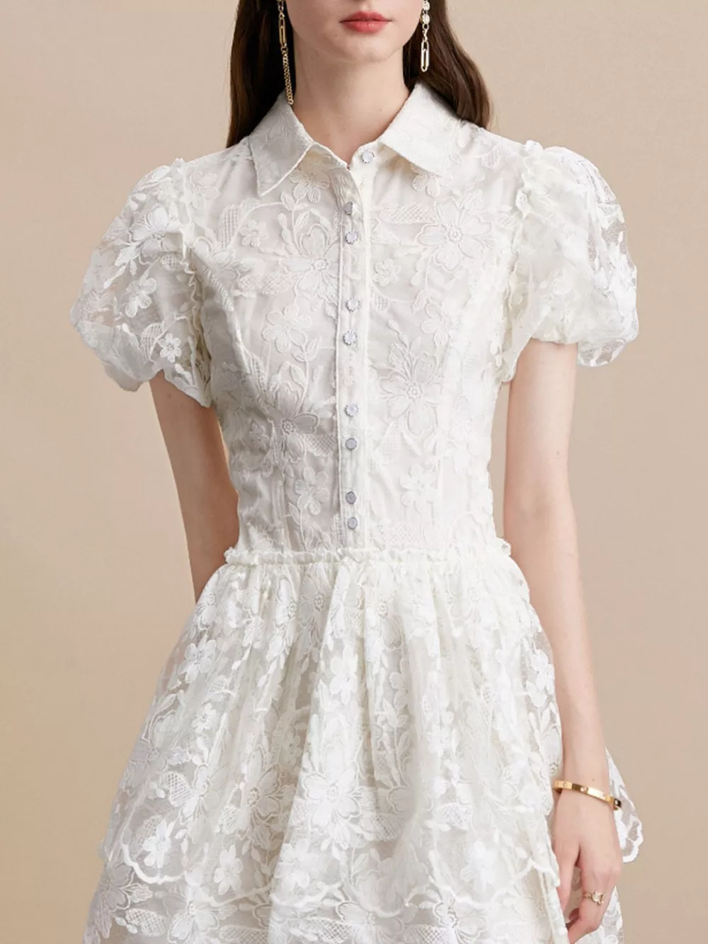 Lace Puff Sleeve Mini Dress, image 2