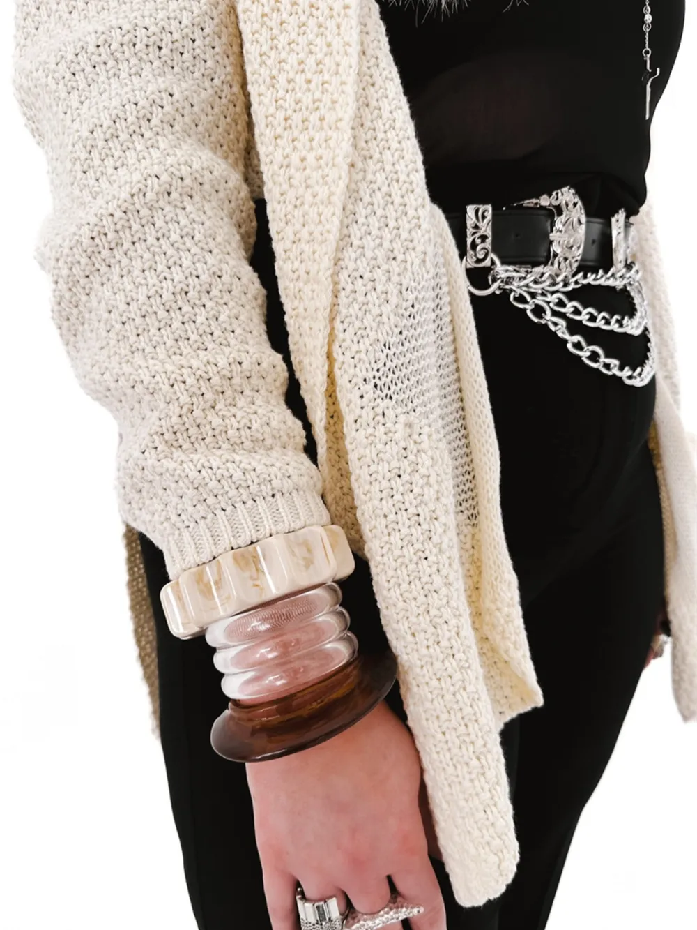 Oversized Knit Cardigan with Open Front Design, image 9