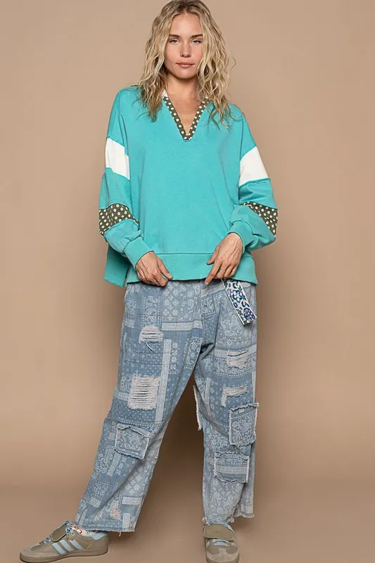 Exposed Seam Floral Patchwork French Terry Hoodie, image 5