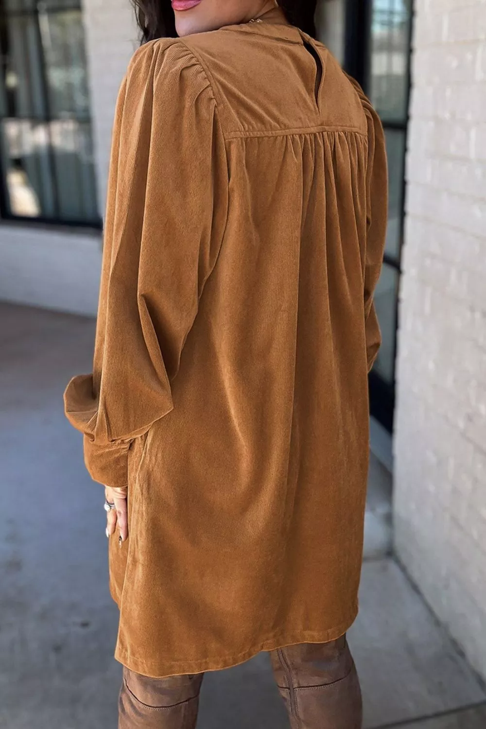 Corduroy Puff Sleeve Mini Dress, image 2