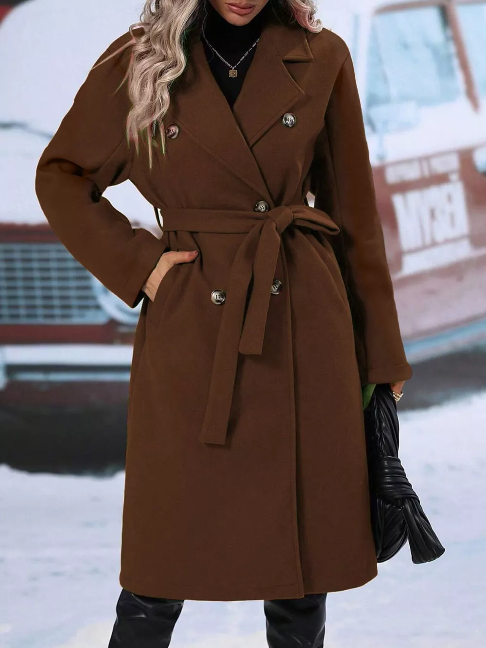 Double-Breasted Tie Waist Coat, image 7