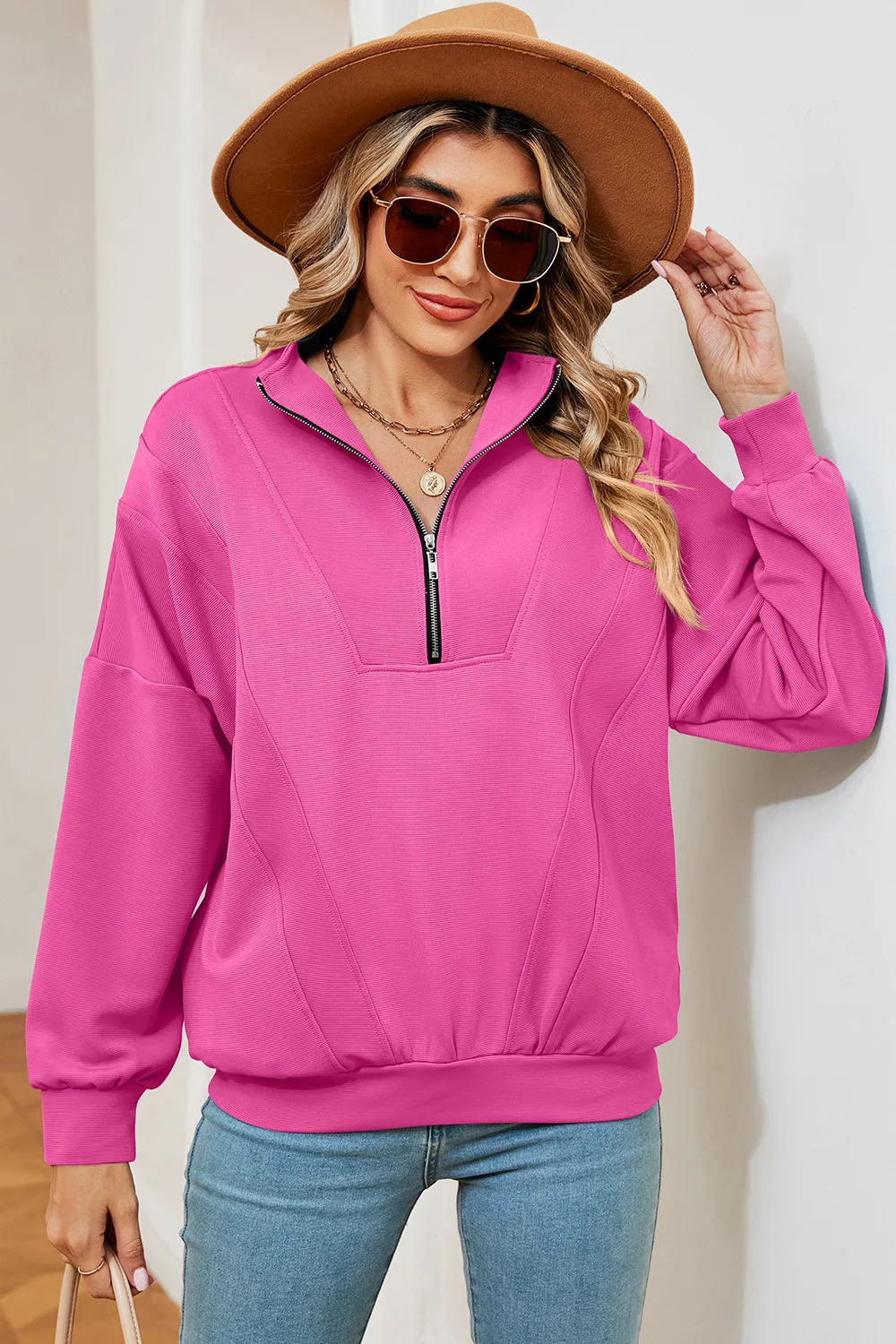 Half Zip Dropped Shoulder Sweatshirt, image 19