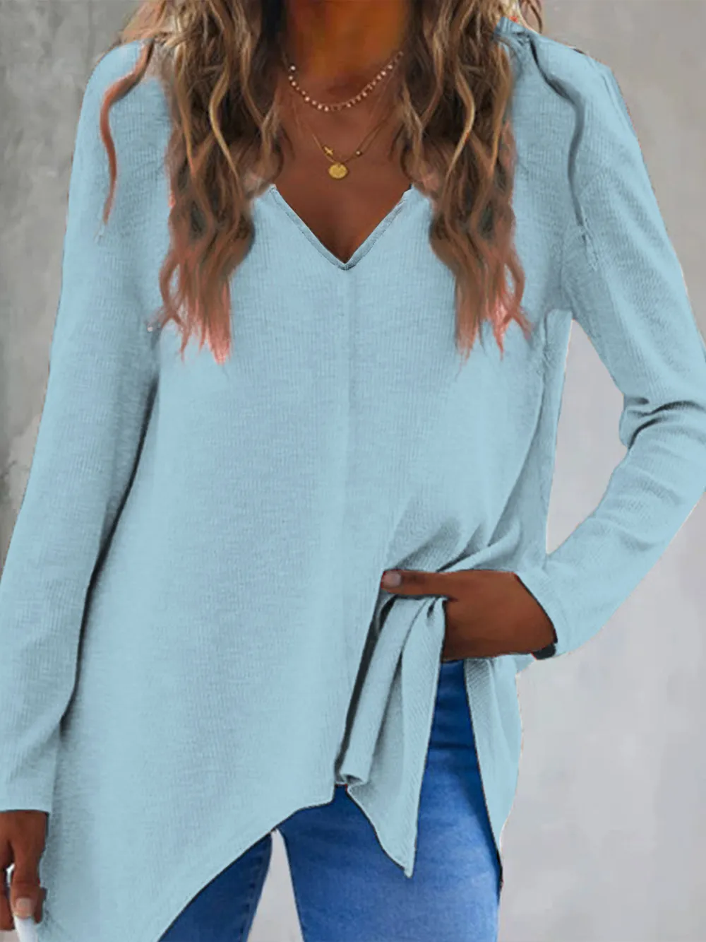 Full Size V-Neck Long Sleeve T-Shirt, image 4