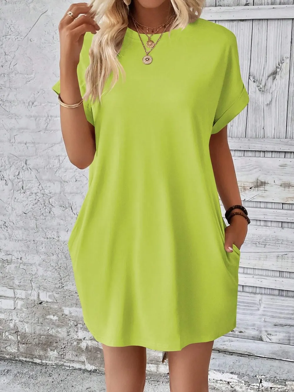 Round Neck Short Sleeve Mini Dress, image 3