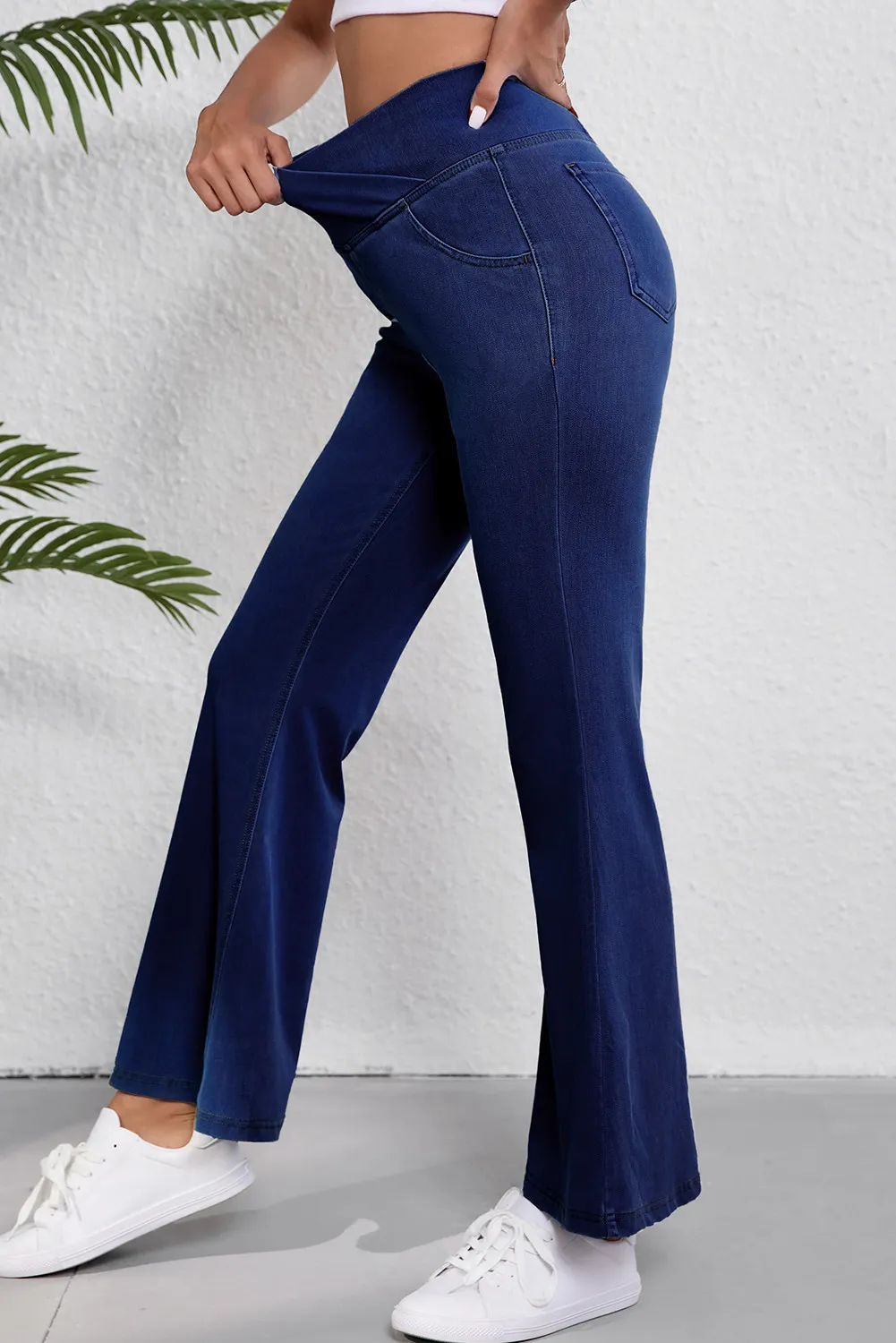 Asymmetric Waist Flare Jeans, image 2