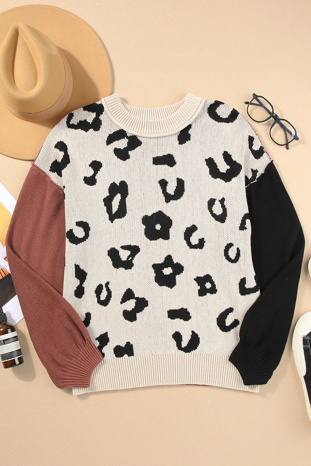 Leopard Round Neck Long Sleeve Sweater, image 2
