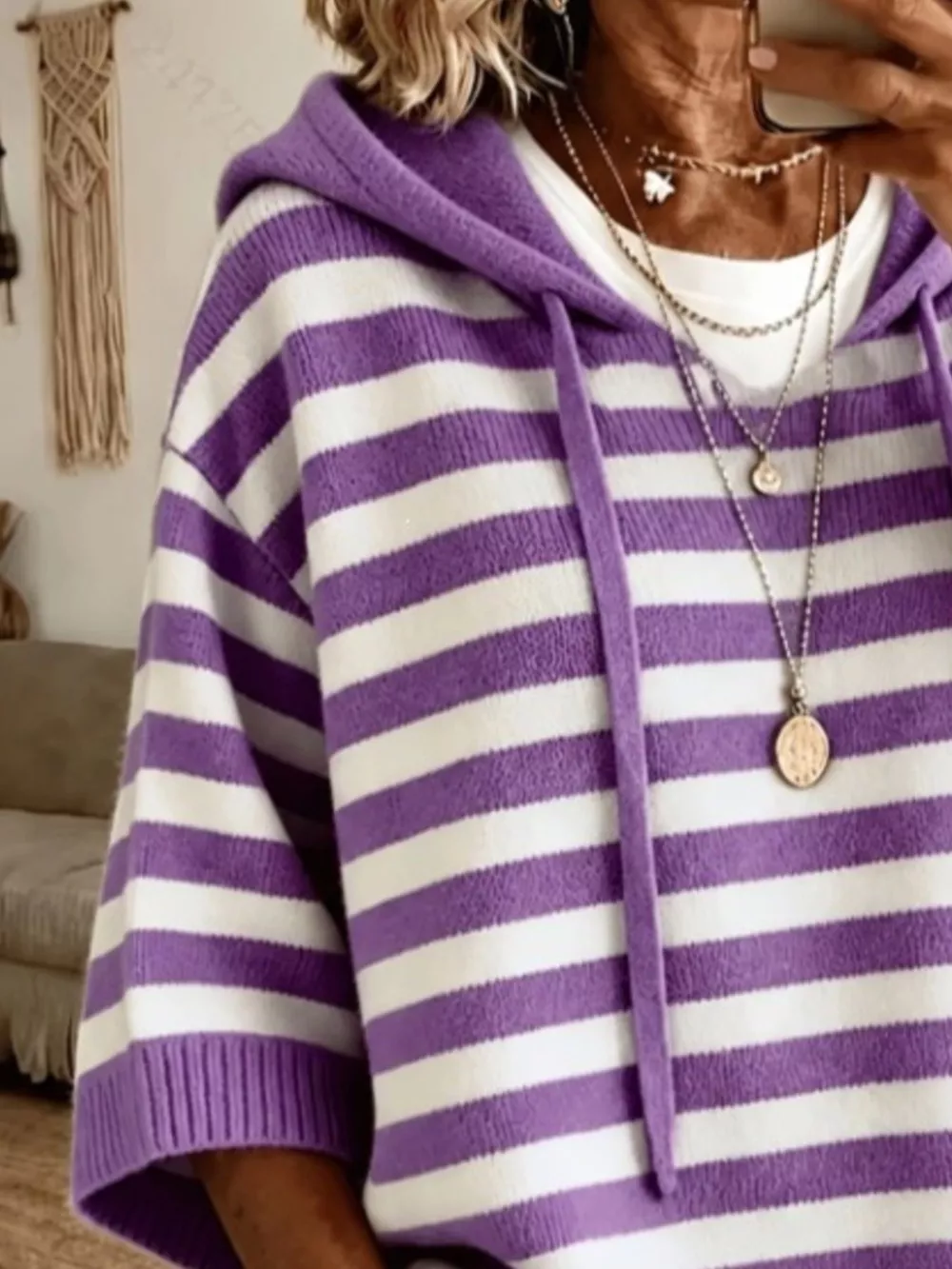 Casual Striped Hooded Knit Sweater, image 2