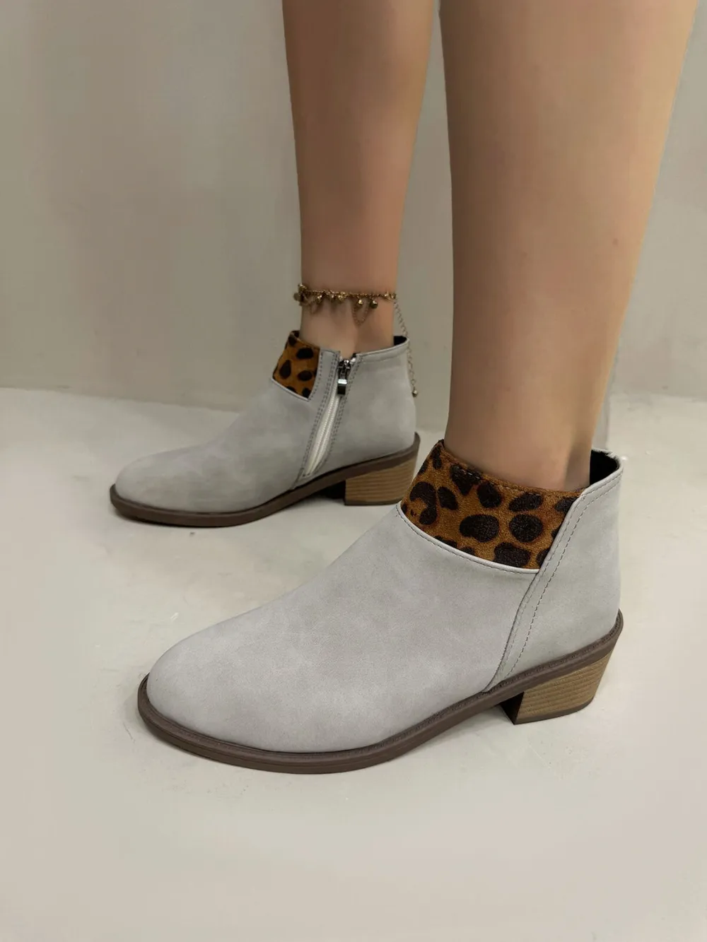 Leopard Block Heels Boots