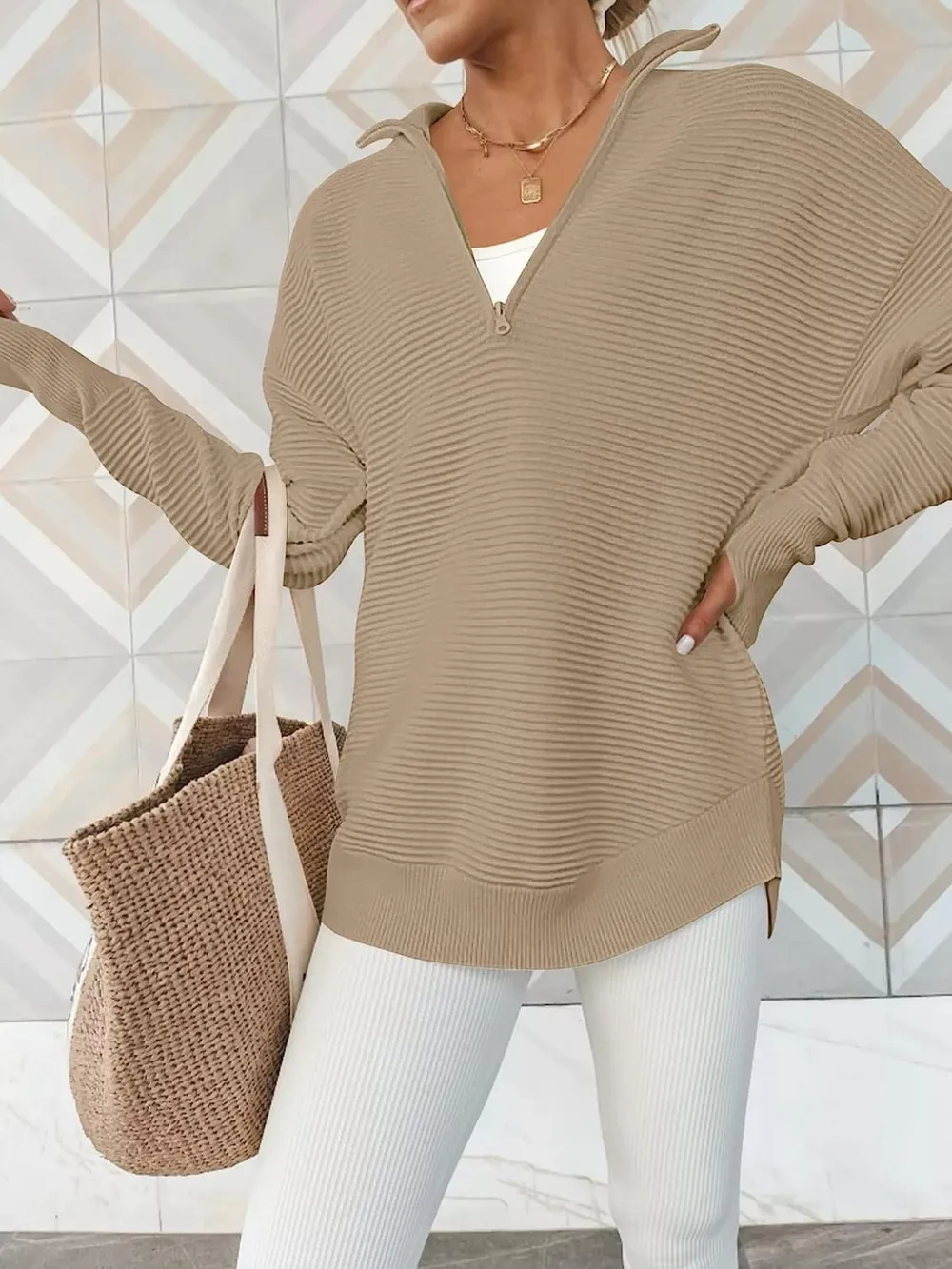 Half Zip Long Sleeve Knit Top, image 15