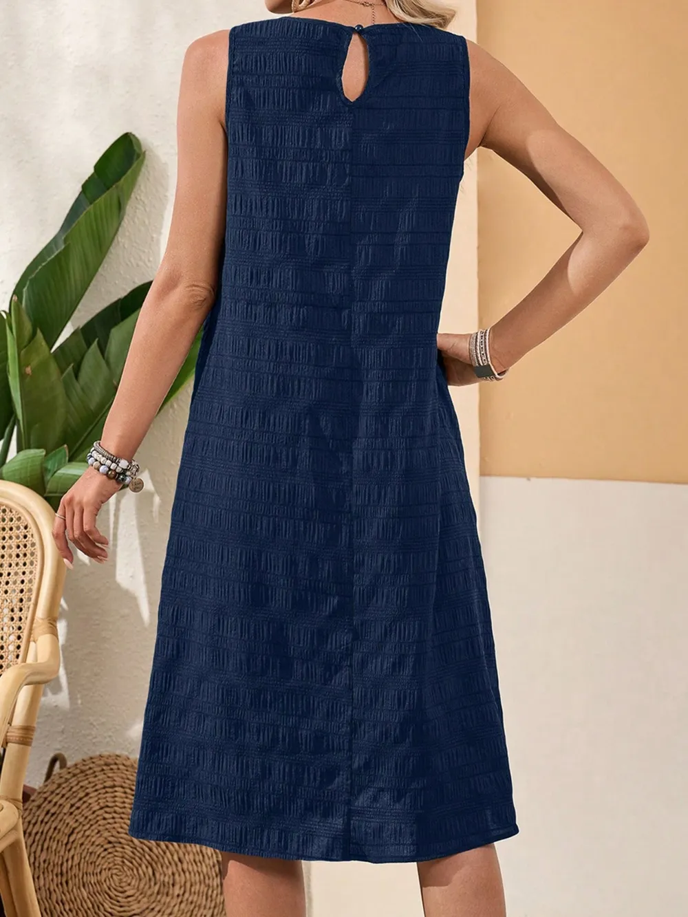 Ruffled Textured Round Neck Sleeveless Dress, image 4