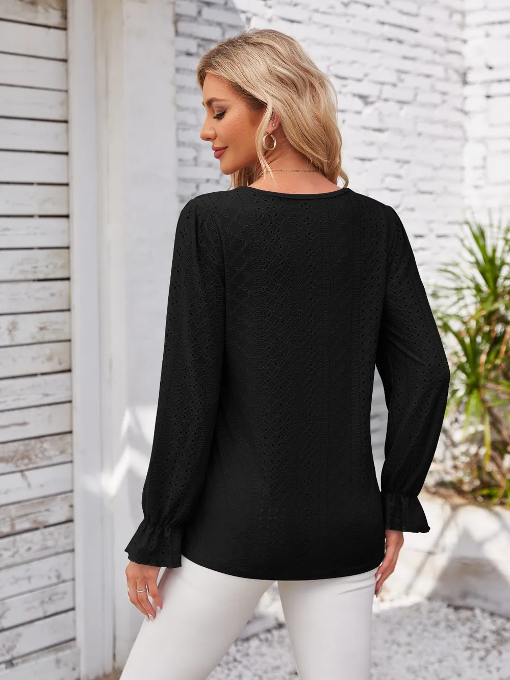 Applique V-Neck Flounce Sleeve T-Shirt, image 21