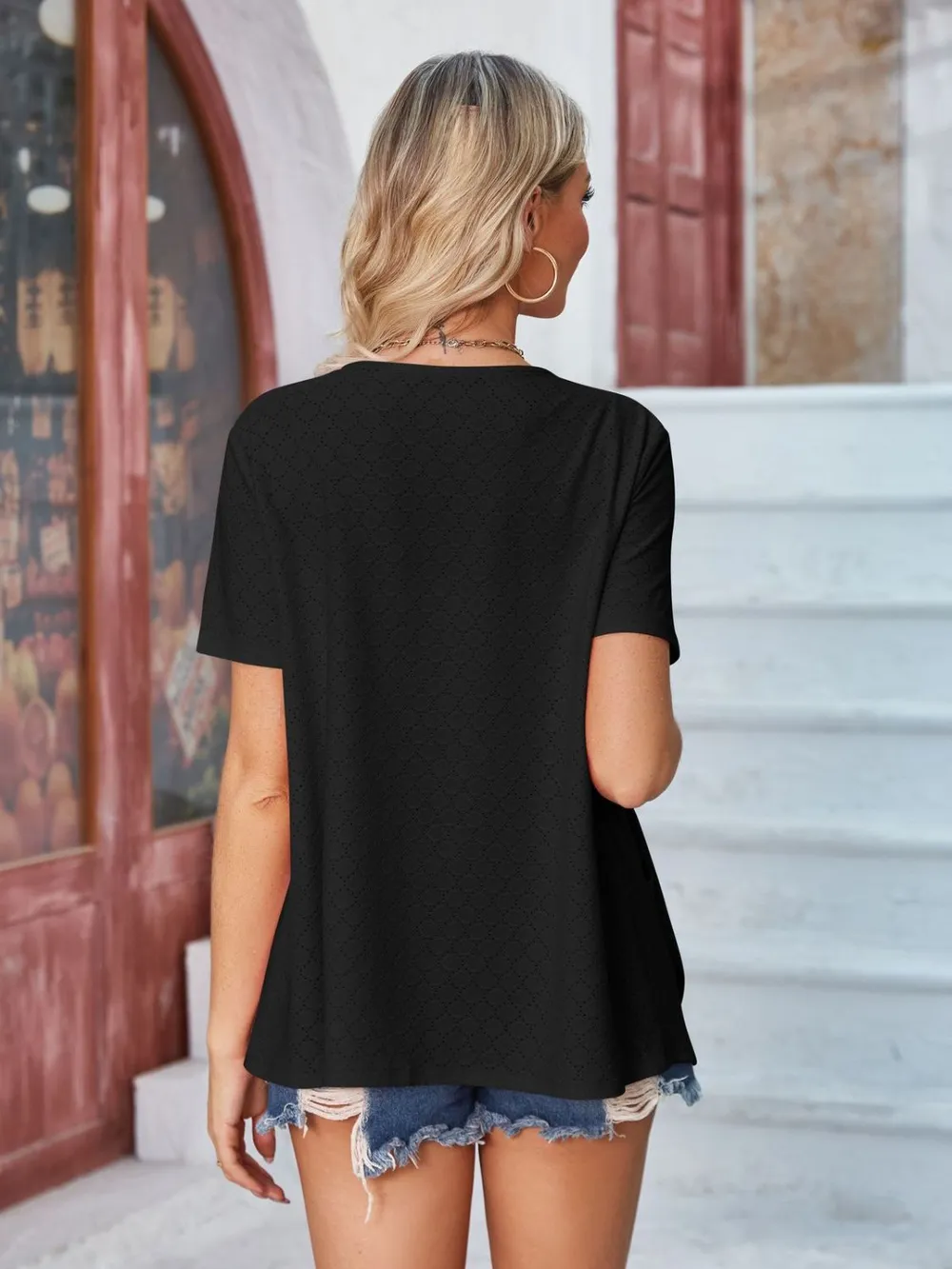Eyelet Open Front Short Sleeve Cover Up, image 15