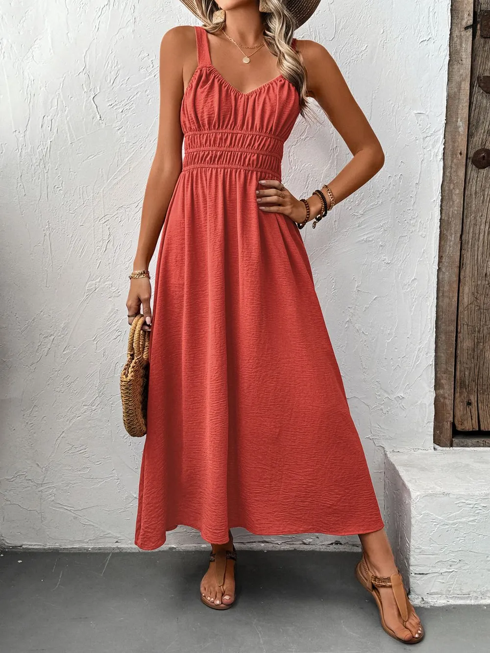 V-Neck Wide Strap Midi Cami Dress, image 2