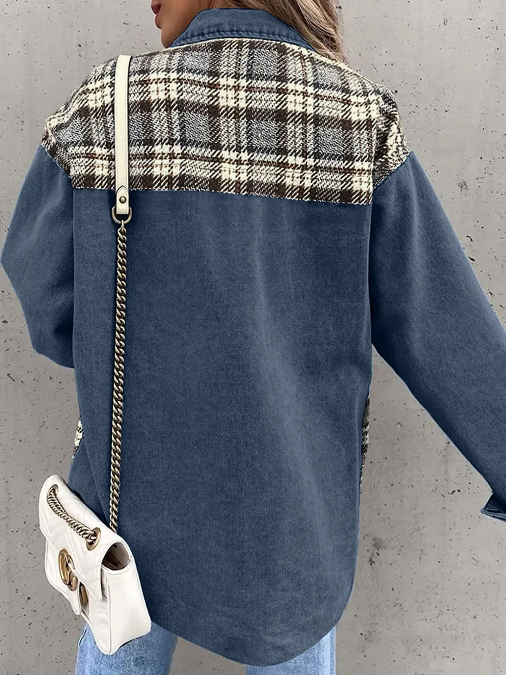 Plaid Button Up Dropped Shoulder Jacket, image 5